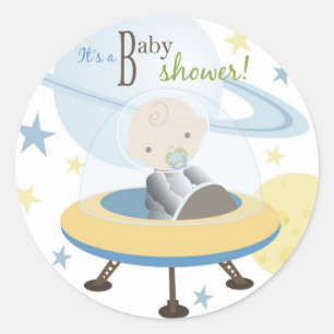 Sticker för Space Baby Inbjudan Runt Klistermärke