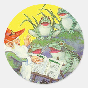 Sticker Frogs Singing Elf Directs Birthday Sång Runt Klistermärke