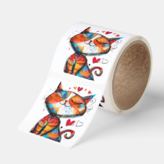 Sticker Gato Feliz con Corazón – Ilustración Color Fyrkantigt Klistermärke