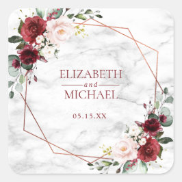 Sticker Geometric Burgundy Marble Bröllop Fyrkantigt Klistermärke