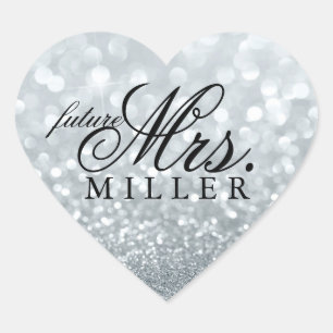 Sticker - Glitter Heart Fab framtid Mrs. Hjärtformat Klistermärke