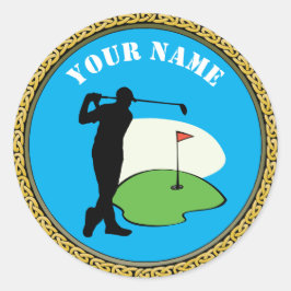 Sticker Golf - Lägg till Namn - Golfer Runt Klistermärke