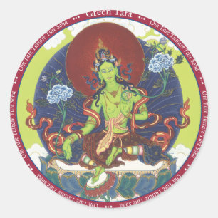 STICKER Grönt Tara - med mantra Runt Klistermärke