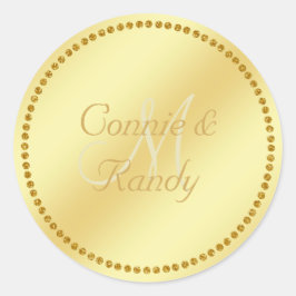 Sticker guld Monogram Bröllop Runt Klistermärke