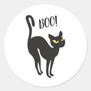 Sticker Halloween, Cat, Black, Boo! Runt Klistermärke