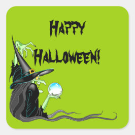 Sticker Happy halloween Witch Crystal Boll Spooky Fyrkantigt Klistermärke