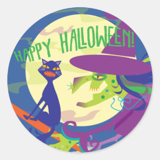 STICKER Happy halloween Witch Runt Klistermärke