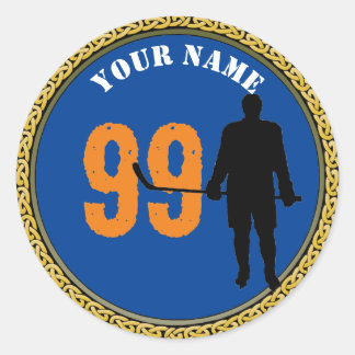 Sticker Hockey Player - lägg till Namn och nummer Runt Klistermärke