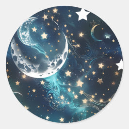 Sticker - Icy Blue Moon Phases Celestial Moon Desi Runt Klistermärke