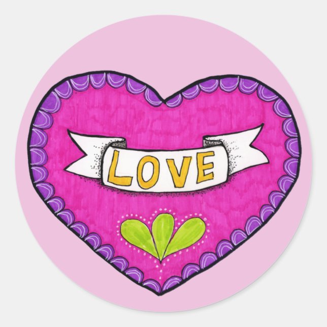 Sticker Kärlek Heart Round Runt Klistermärke (Framsida)