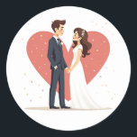 Sticker kärlek par Bröllop Runt Klistermärke<br><div class="desc">Gratulera till kärlek med den vackra illustrationen av ett par på deras bröllopsdag,  perfekt för att du har lagt till en romantisk beröring till något objekt.</div>