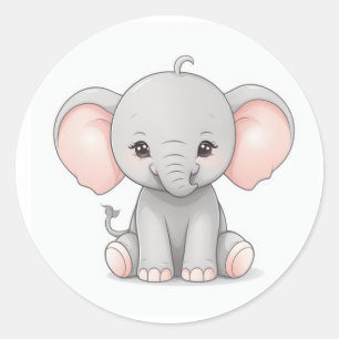 Sticker, leende Baby Elephant med Cheeks, Runt Klistermärke