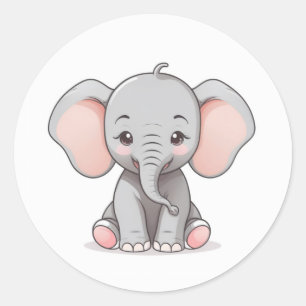 Sticker, leende Baby Elephant med Cheeks, Runt Klistermärke