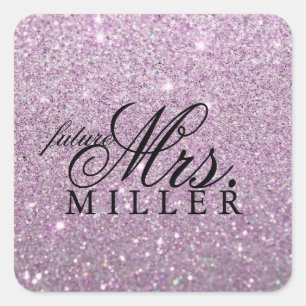 Sticker - Lila Glitter Heart Fab framtid Mrs. Fyrkantigt Klistermärke