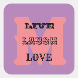 Sticker LIVE LAUGH KÄRLEK MONOGRAM LILA MODERN Fyrkantigt Klistermärke
