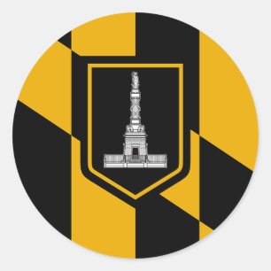 Sticker med Flagga Baltimore City, Maryland, USA Runt Klistermärke