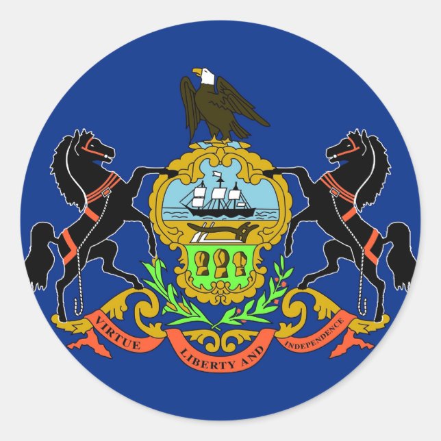 Sticker med Flagga Pennsylvania Runt Klistermärke (Framsida)