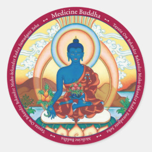 STICKER Medicine Buddha - med mantra Runt Klistermärke