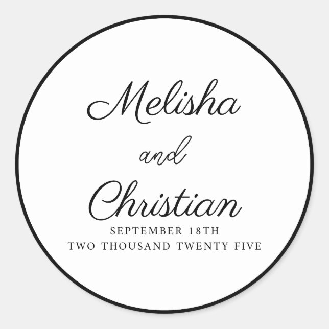 Sticker Minimalistisk modern Bröllop Runt Klistermärke (Framsida)
