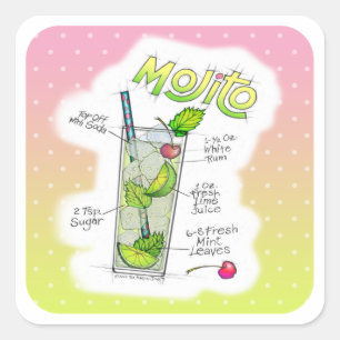 STICKER - MOJITO MOTTAGARE COCKTAIL ART FYRKANTIGT KLISTERMÄRKE