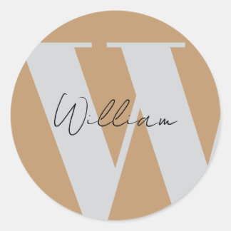 STICKER Monogram namn mocha brun grått snyggt Runt Klistermärke