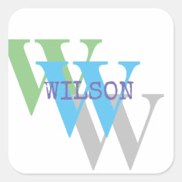 Sticker namn monogram vit fyrkantigt klistermärke