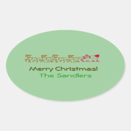 Sticker (ovl) - Santa och hans Sleigh Ovalt Klistermärke