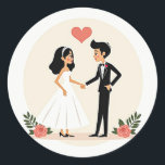 Sticker Pack för bröllop Firande Runt Klistermärke<br><div class="desc">Snygg dekal för tecknad med en brud och groom som utbyter vyer under ett hjärta,  perfekt för att fira kärlek och enighet!</div>