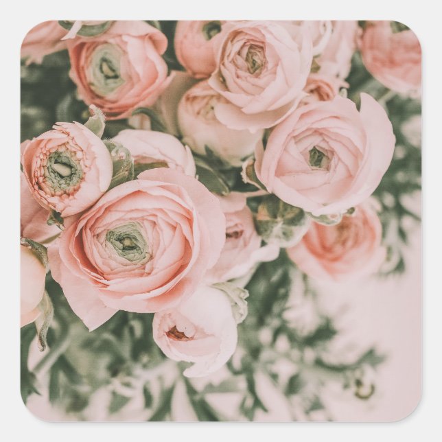 STICKER: PEONIER FYRKANTIGT KLISTERMÄRKE (Framsida)