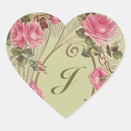 Sticker Personlig Antique Ro Hearts Monogram Hjärtformat Klistermärke