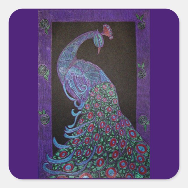 Sticker - Proud Peacock Fyrkantigt Klistermärke (Framsida)