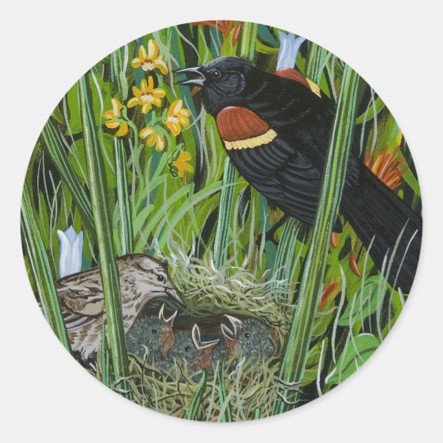 Sticker "Red vinge Blackbird" Runt Klistermärke (Framsida)