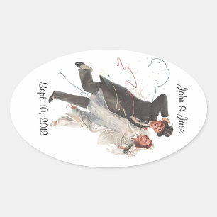 Sticker Retro Bride & Groom Personlig Stickers Ovalt Klistermärke