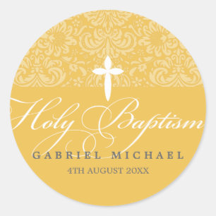 STICKER SEAL heliga baptism underbar skriptgult Runt Klistermärke