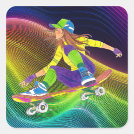 Sticker Skateboard Girl Fyrkantigt Klistermärke