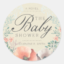 STICKER | Storybook Baby Shower för Vintage Blommi Runt Klistermärke