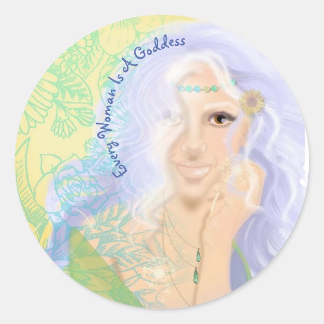 Sticker, Summer Solstice Goddess Sticker Runt Klistermärke (Framsida)