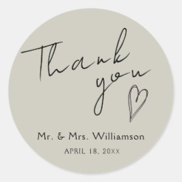 Sticker Tack minimalistisk modern Bröllop Runt Klistermärke