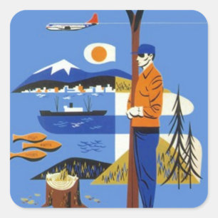 Sticker Vintage Pacific Northwest Travel Luggage Fyrkantigt Klistermärke