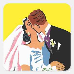 Sticker Vintage par Bride Groom Bröllop Kiss Fyrkantigt Klistermärke