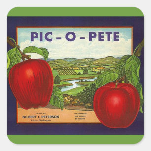 Sticker Vintage Reklam Pic-O-Pete Apples Fyrkantigt Klistermärke