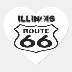 Sticker Vintage Route 66 Worn State Illinois Heart Hjärtformat Klistermärke