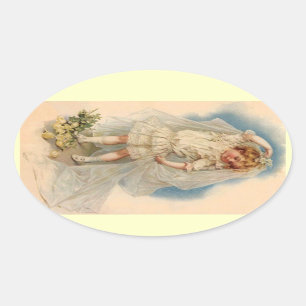 Sticker Vintage Victorian Bride Ro Bröllop Gown Ovalt Klistermärke