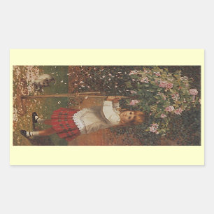 Sticker Vintage Victorian Girl Play skirt Tating Rektangulärt Klistermärke