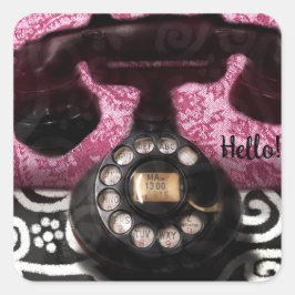 Sticker - Whimsical Vintage Telefon Hej Art Fyrkantigt Klistermärke