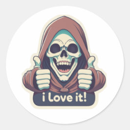 Sticker with a skeleton in a hoodie giving a thumb runt klistermärke