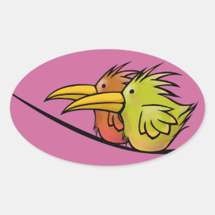 Stickers, 2 fåglar på en tråd ovalt klistermärke