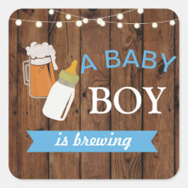 Stickers Beer Boy Baby Shower Brett Blue Fyrkantigt Klistermärke
