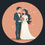 Stickers bröllop par Romantik Runt Klistermärke<br><div class="desc">Ett bra exempel på en leende brud och triom,  perfekt för att lägga till en romantisk beröring till dina meddelanden,  journal eller bärbara datorer.</div>