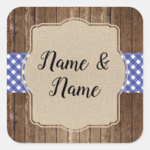 Stickers Bröllopsetiketters Blue Gingham BBQ Burla